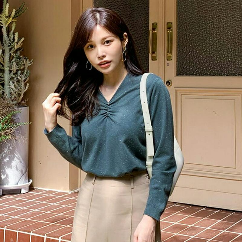 【新作10%OFF】グリッターVネックニット・全3色・b64406 レディース【tops】【韓国 ファッション トップス ニット