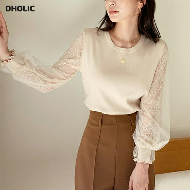 【新作10%OFF】メッシュレーススリーブニット・全3色・e64421 レディース【tops】【韓国 ファッション トップス ニ