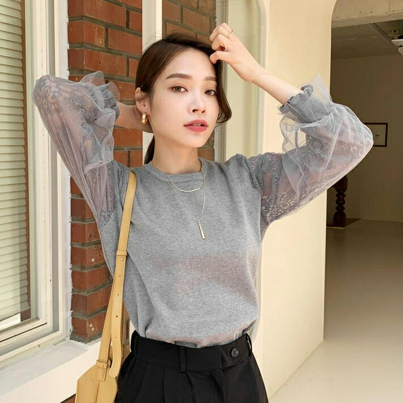 【新作10%OFF】メッシュレーススリーブニット・全3色・e64421 レディース【tops】【韓国 ファッション トップス ニ