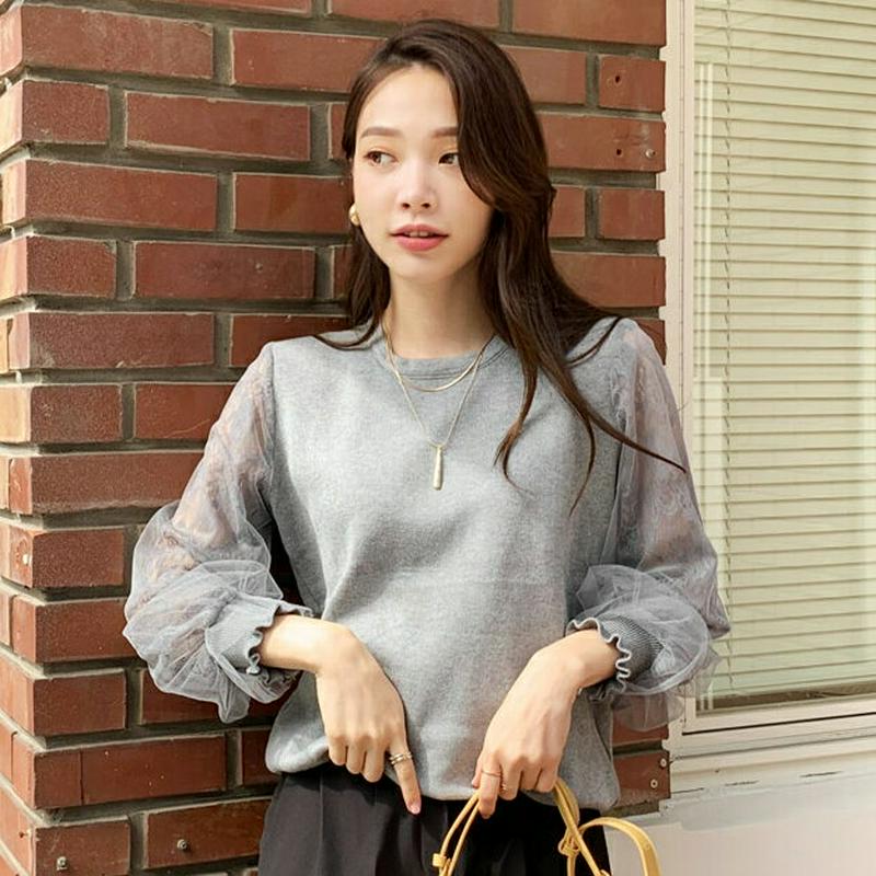 【新作10%OFF】メッシュレーススリーブニット・全3色・e64421 レディース【tops】【韓国 ファッション トップス ニ