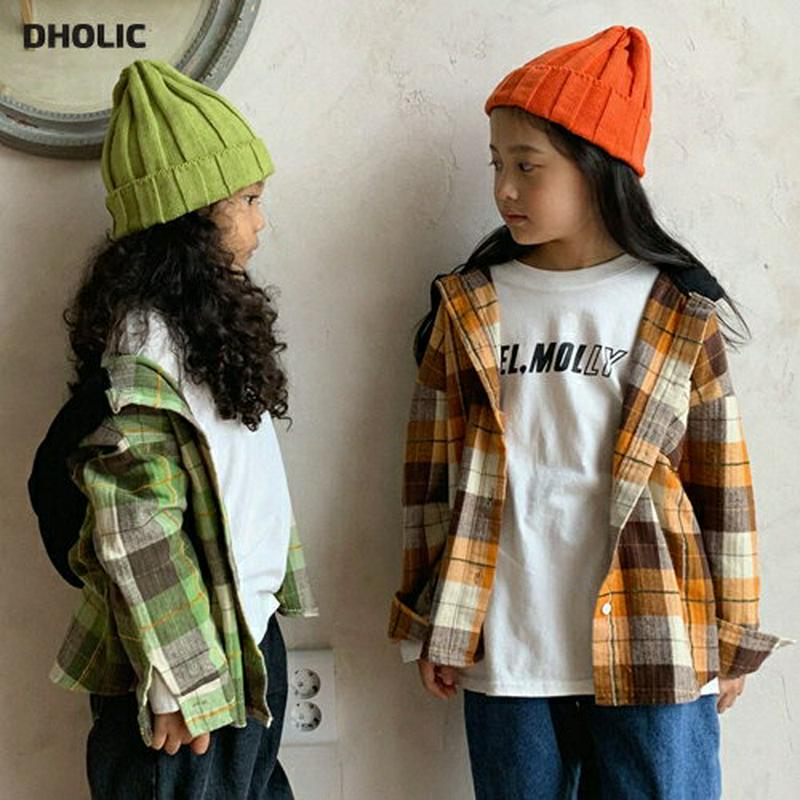 配色フードチェックシャツ・u06737 キッズ【3~8才】【bl】【トップス シャツ 長袖 チェック柄 チェックシャツ カジュア