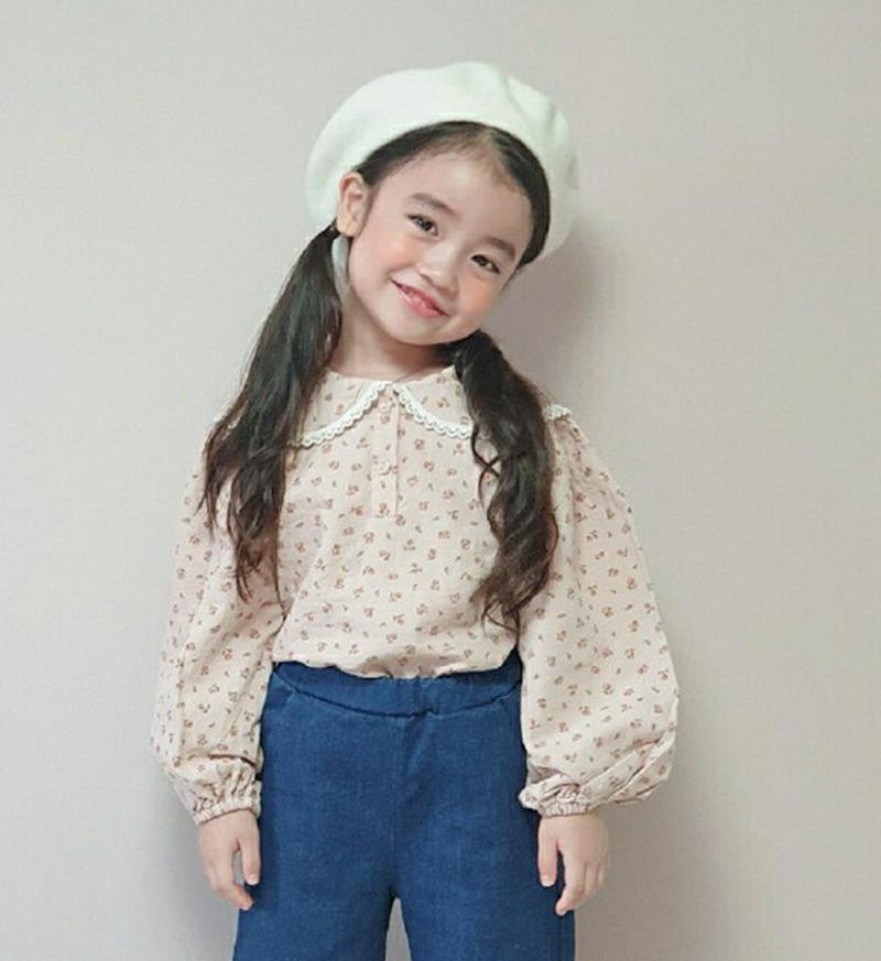 バルーンスリーブカラーブラウス・u06609 キッズ【3~8才】【bl】【トップス ブラウス 長袖 バルーンスリーブ 花柄 袖コ