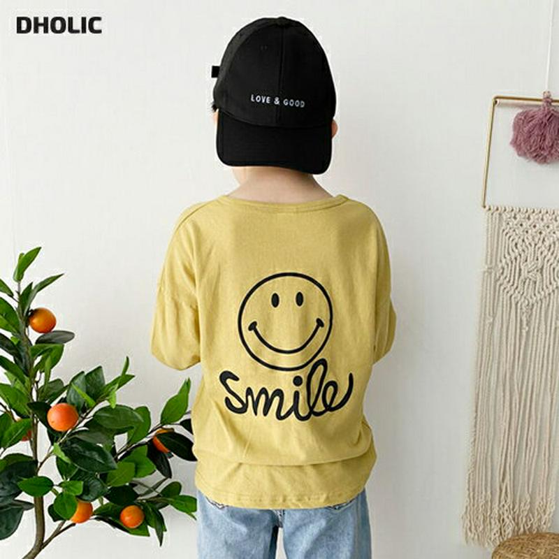 バックスマイルTシャツ・p006252 キッズ【3~8才】【tops】【トップス Tシャツ 長袖 ロンT スマイル バックシャン バックロゴ カジュアル ラフ 女の子 男の子 春 秋 韓国 韓国子供服 子供 こども 子供服 こども服】【KIDS】