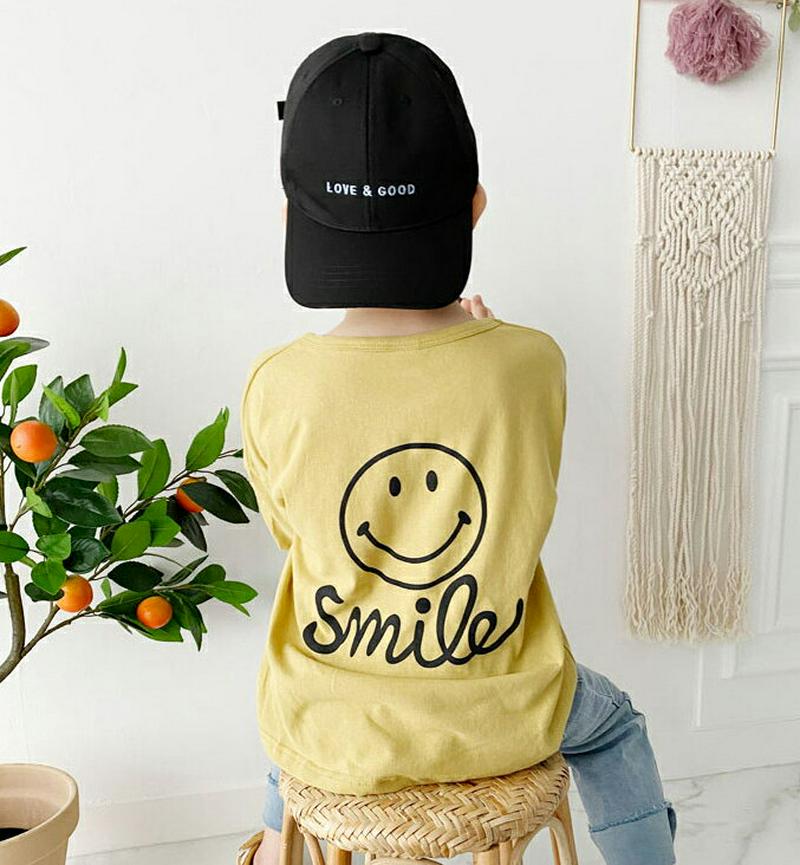 バックスマイルTシャツ・p006252 キッズ【3~8才】【tops】【トップス Tシャツ 長袖 ロンT スマイル バックシャン バックロゴ カジュアル ラフ 女の子 男の子 春 秋 韓国 韓国子供服 子供 こども 子供服 こども服】【KIDS】