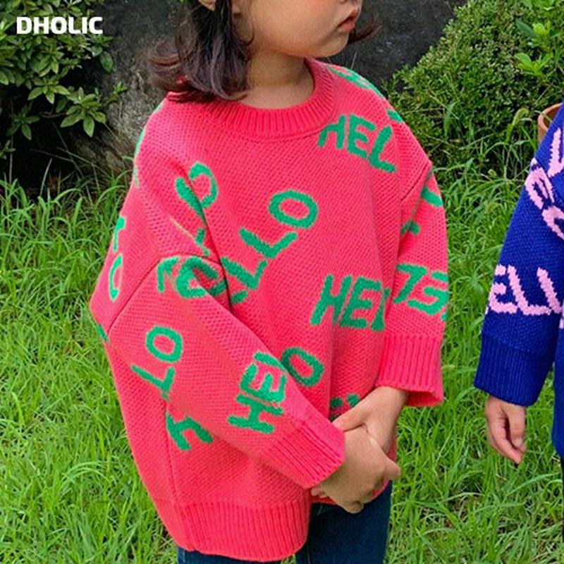 【只今10%OFF】ビビッドHELLOニット u07753 キッズ 【3~8才】【tops】【韓国 ファッション トップス ニッ