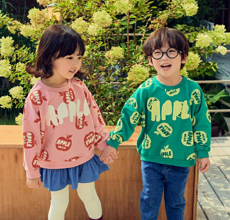 【只今10%OFF】APPLEパターンスウェット u06710 キッズ 【3~8才】【tops】【韓国 ファッション トップス 