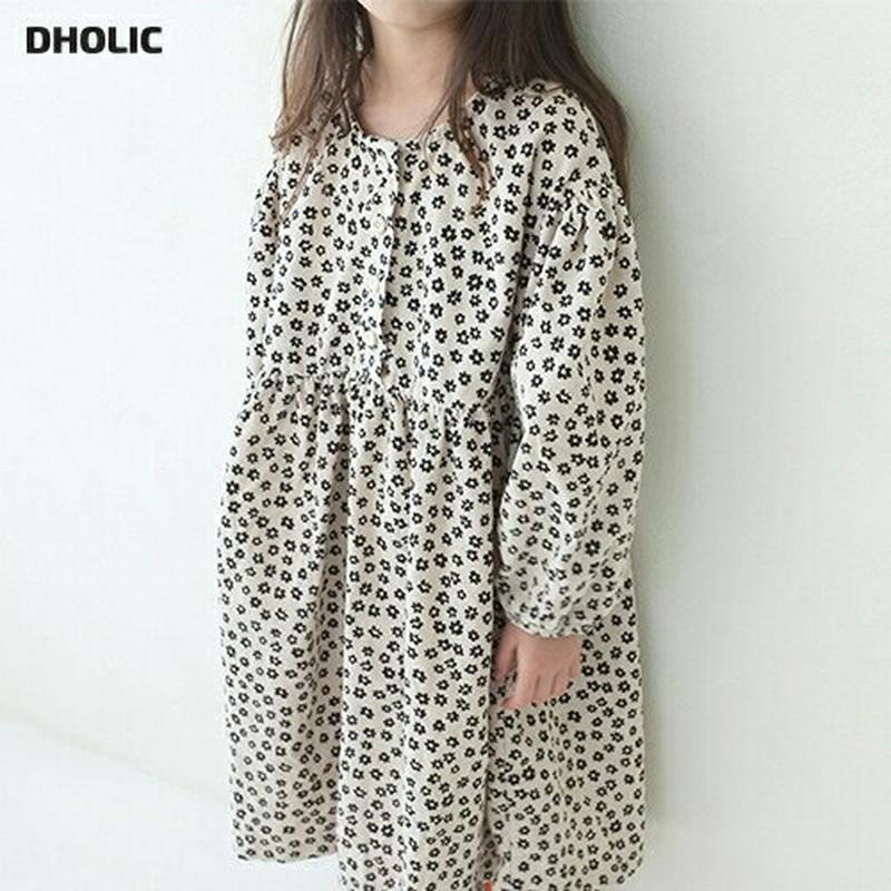 【只今10%OFF】フラワーボタンワンピース u07226 キッズ 【3~8才】【ops】【韓国 ファッション ワンピース ロン