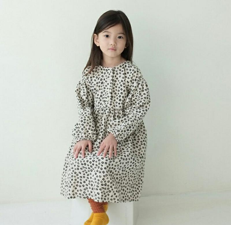 【只今10%OFF】フラワーボタンワンピース u07226 キッズ 【3~8才】【ops】【韓国 ファッション ワンピース ロン