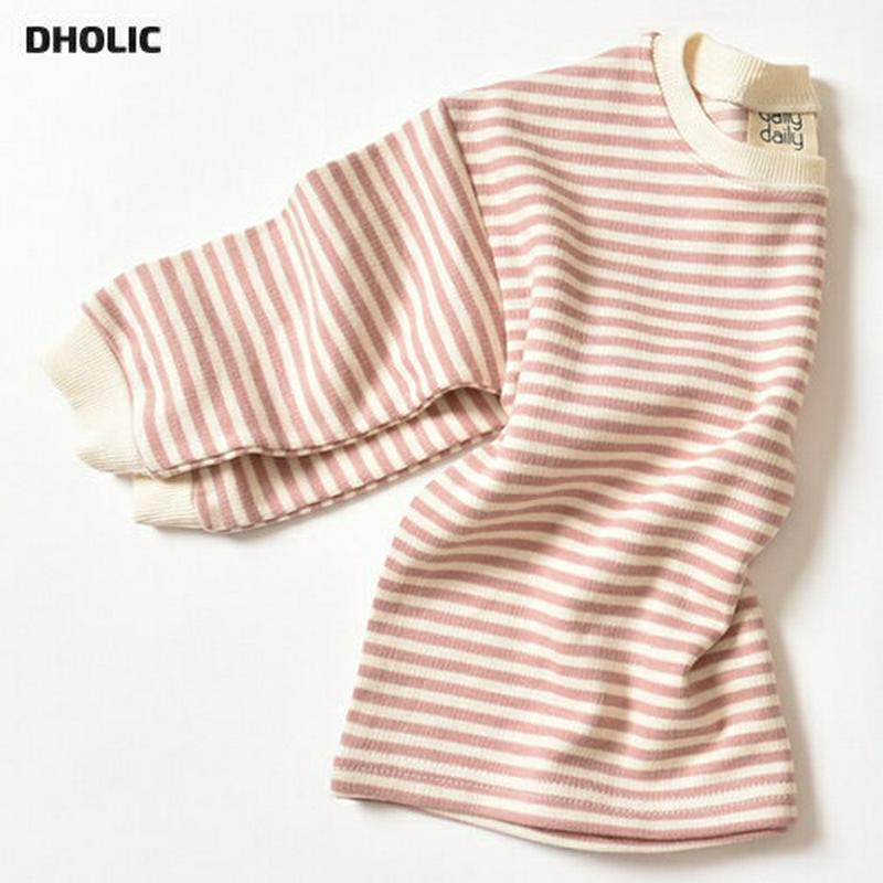 ボーダーTシャツ u07300 キッズ 【3~8才】【tops】【韓国 ファッション トップス Tシャツ カットソー ラウンドネック 長袖 女の子 男の子 ユニセックスキッズ 子供 子供用 幼稚園 通学 通園 小学生 春 秋 冬】【KIDS】