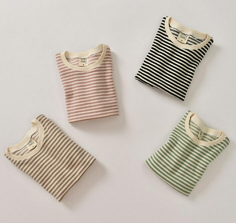 ボーダーTシャツ u07300 キッズ 【3~8才】【tops】【韓国 ファッション トップス Tシャツ カットソー ラウンドネック 長袖 女の子 男の子 ユニセックスキッズ 子供 子供用 幼稚園 通学 通園 小学生 春 秋 冬】【KIDS】