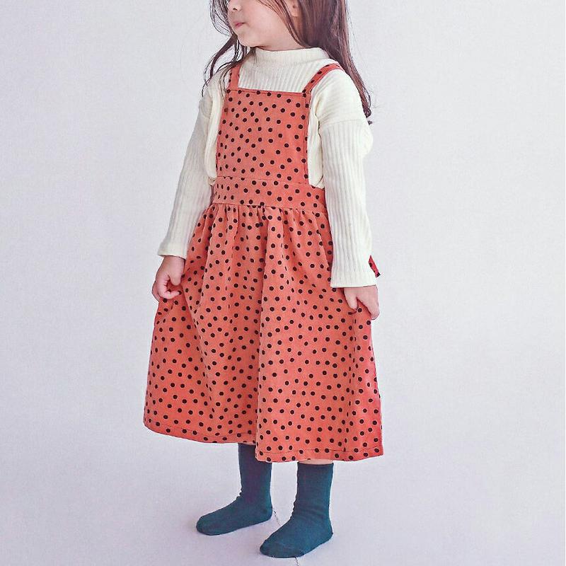 ドットスリーブレスワンピース p007508 キッズ 【3~8才】【ops】【韓国 ファッション ワンピース ロング フレア Aライン 女の子 エプロンワンピース ジャンパースカート 柄 パターンキッズ 子供 子供用 幼稚園 通学 通園 小学生 春 秋 冬】【KIDS】