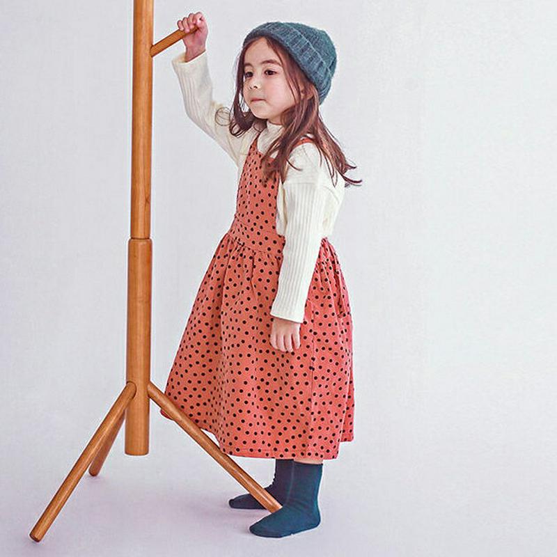 ドットスリーブレスワンピース p007508 キッズ 【3~8才】【ops】【韓国 ファッション ワンピース ロング フレア Aライン 女の子 エプロンワンピース ジャンパースカート 柄 パターンキッズ 子供 子供用 幼稚園 通学 通園 小学生 春 秋 冬】【KIDS】