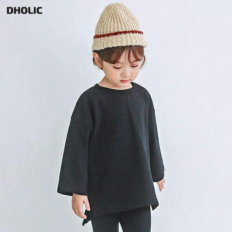 スリットTシャツ p007641 キッズ 【3~8才】【tops】【韓国 ファッション トップス Tシャツ カットソー ラウンドネック 長袖 無地 女の子 男の子 ユニセックスキッズ 子供 子供用 幼稚園 通学 通園 小学生 春 秋 冬】【KIDS】