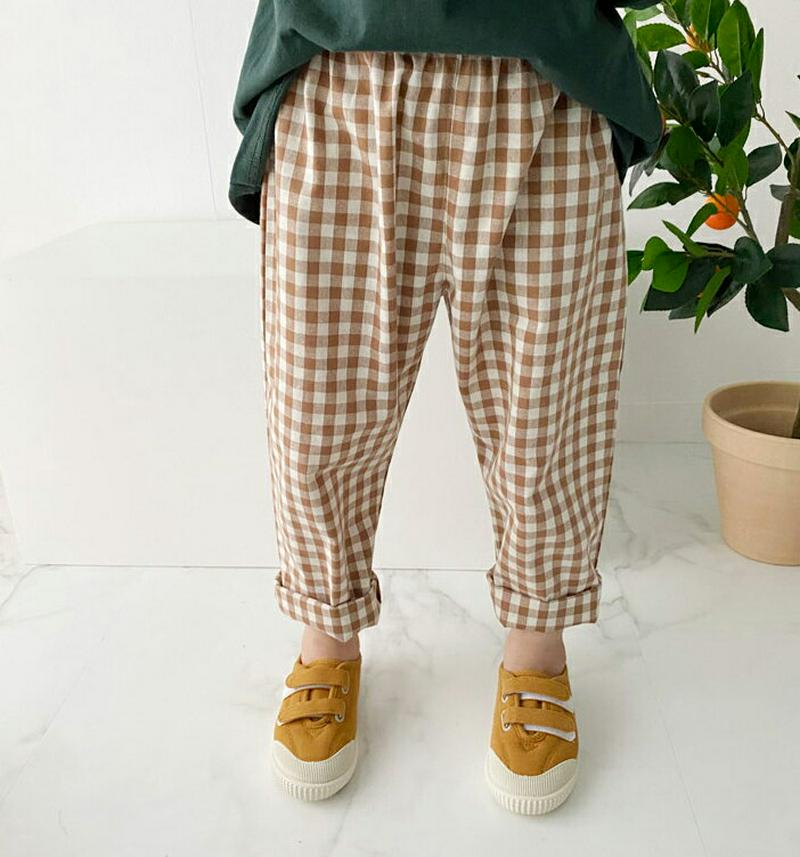 チェック柄パンツ p006791 キッズ 【3~8才】【pt】【韓国 ファッション ボトムス パンツ ロング コットン100 テーパード スリム ウエストゴム ギンガムチェックキッズ 子供 子供用 幼稚園 通学 通園 小学生 春 秋 冬】【KIDS】