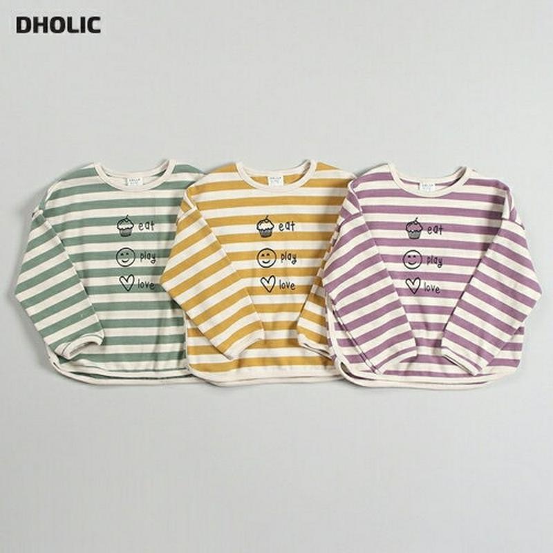 【只今10%OFF】プリントボーダーTシャツ u06812 キッズ 【3~8才】【tops】【韓国 ファッション トップス Tシ