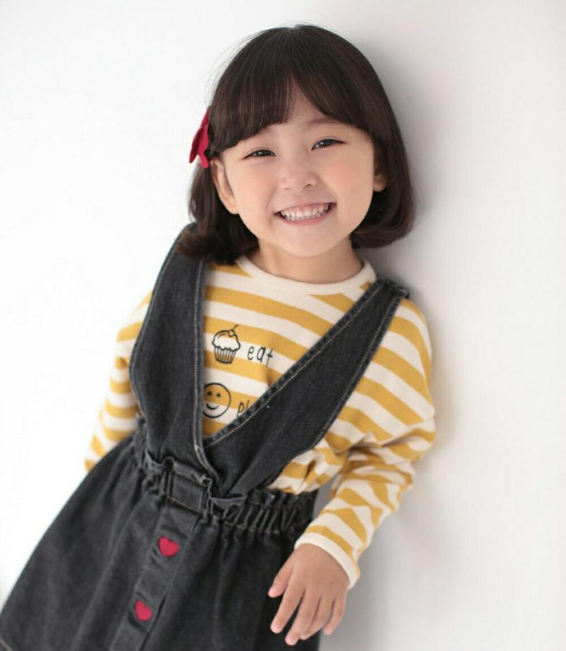 【只今10%OFF】プリントボーダーTシャツ u06812 キッズ 【3~8才】【tops】【韓国 ファッション トップス Tシ