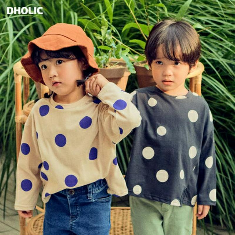 【只今10%OFF】スリットドット柄Tシャツ u06711 キッズ 【3~8才】【tops】【韓国 ファッション トップス Tシ