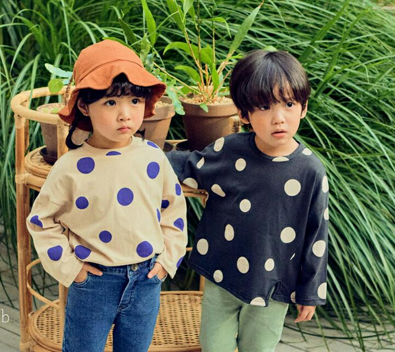 【只今10%OFF】スリットドット柄Tシャツ u06711 キッズ 【3~8才】【tops】【韓国 ファッション トップス Tシ