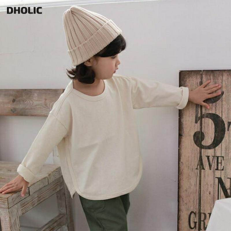 【只今10%OFF】ラウンドヘムTシャツ・u05925 キッズ【3~8才】【tops】【トップス Tシャツ 長袖 単色 無地 無