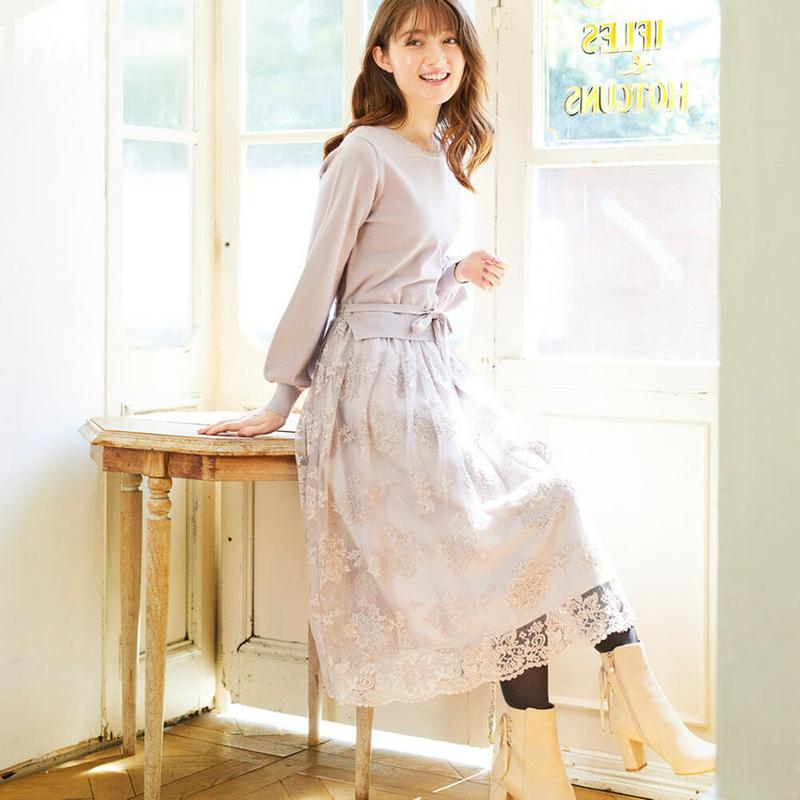《田中みな実さん着用》レースドッキングニットワンピース