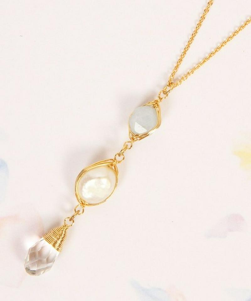 【大人上品パールアクセ】パール×アクアマリンネックレス