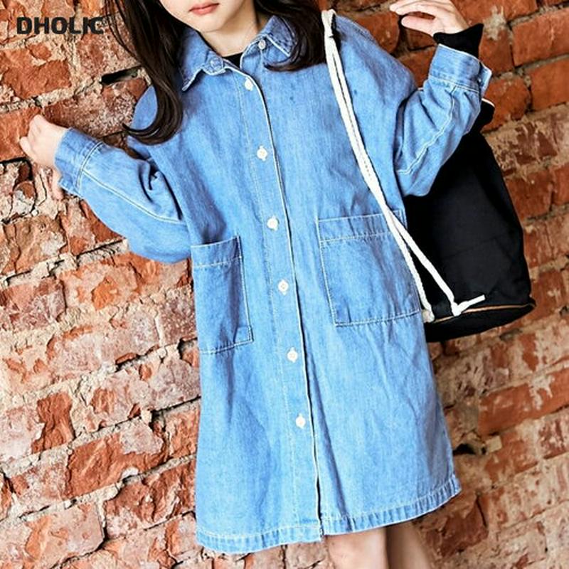 【キッズ10%OFF】デニムシャツワンピース・b06489 キッズ【3~8才】【ops】【ワンピース ミディ丈 ミディワンピース