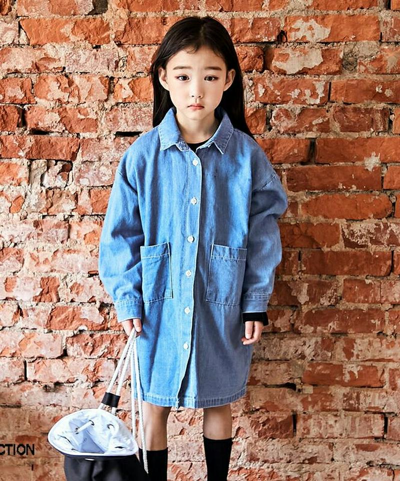 【キッズ10%OFF】デニムシャツワンピース・b06489 キッズ【3~8才】【ops】【ワンピース ミディ丈 ミディワンピース