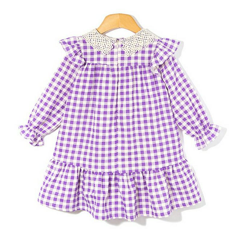 レースカラーチェックワンピース p007251 キッズ 【3~8才】【ops】【韓国 ファッション ワンピース ミディ ミディアム 膝丈 ミドル フレア Aライン 女の子 長袖 パフスリーブ フリル パターンキッズ 子供 子供用 幼稚園 通学 通園 春 秋 冬】【KIDS】