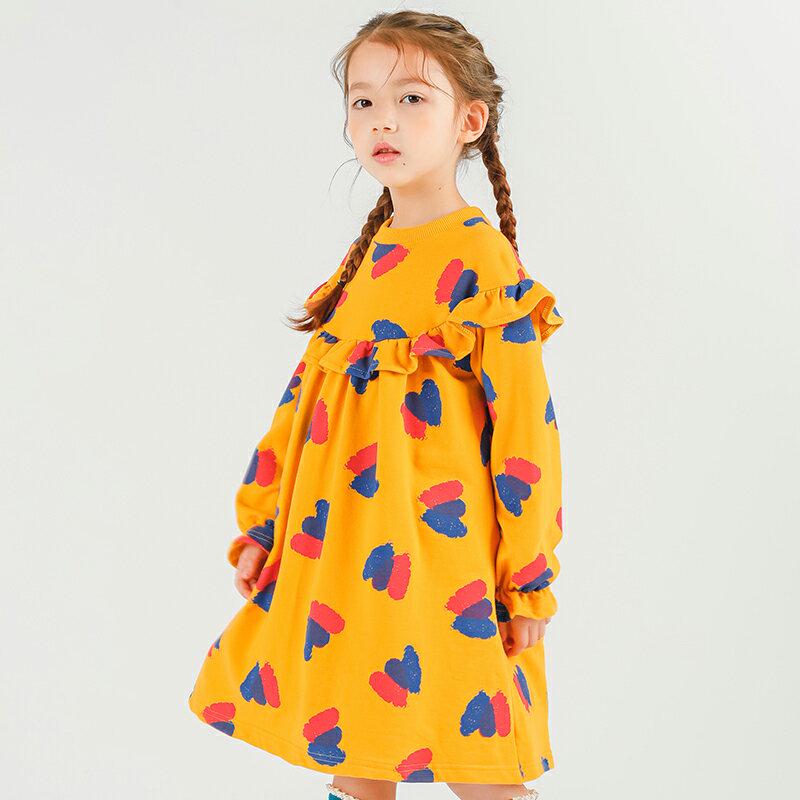 ハートプリントフリルワンピース p007279 キッズ 【3~8才】【ops】【韓国 ファッション ワンピース ロング フレア Aライン 女の子 長袖 ルーズ ゆったり パフスリーブ フリル パターンキッズ 子供 子供用 幼稚園 通学 通園 小学生 春 秋 冬】【KIDS】