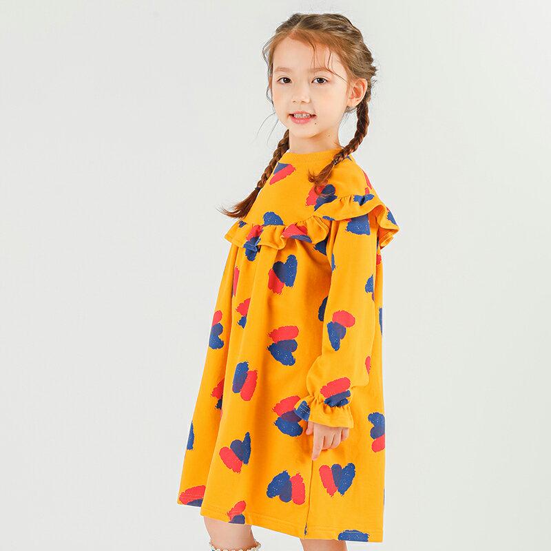 ハートプリントフリルワンピース p007279 キッズ 【3~8才】【ops】【韓国 ファッション ワンピース ロング フレア Aライン 女の子 長袖 ルーズ ゆったり パフスリーブ フリル パターンキッズ 子供 子供用 幼稚園 通学 通園 小学生 春 秋 冬】【KIDS】