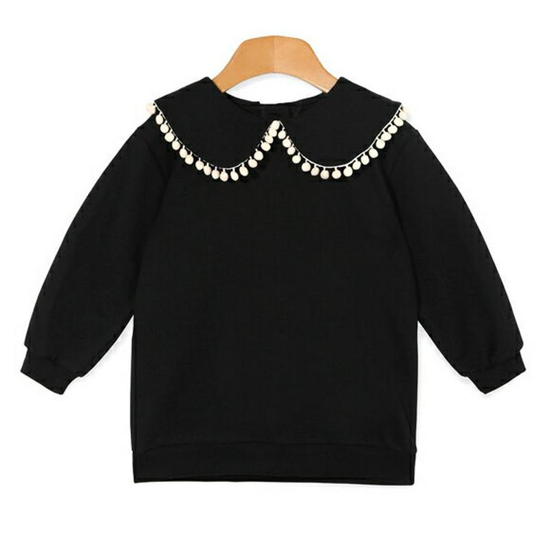 ポンポンカラーTシャツ p007254 キッズ 【3~8才】【tops】【韓国 ファッション トップス Tシャツ カットソー ラウンドネック 長袖 無地 ルーズ ゆったり 女の子　カラー 襟キッズ 子供 子供用 幼稚園 通学 通園 小学生 春 秋 冬】【KIDS】
