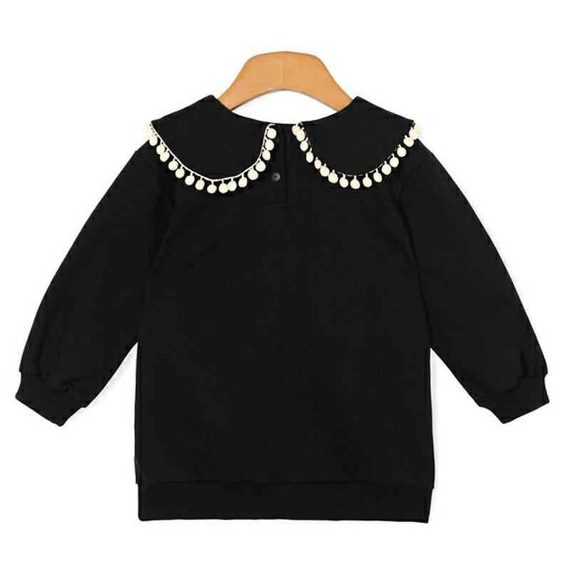 ポンポンカラーTシャツ p007254 キッズ 【3~8才】【tops】【韓国 ファッション トップス Tシャツ カットソー ラウンドネック 長袖 無地 ルーズ ゆったり 女の子　カラー 襟キッズ 子供 子供用 幼稚園 通学 通園 小学生 春 秋 冬】【KIDS】