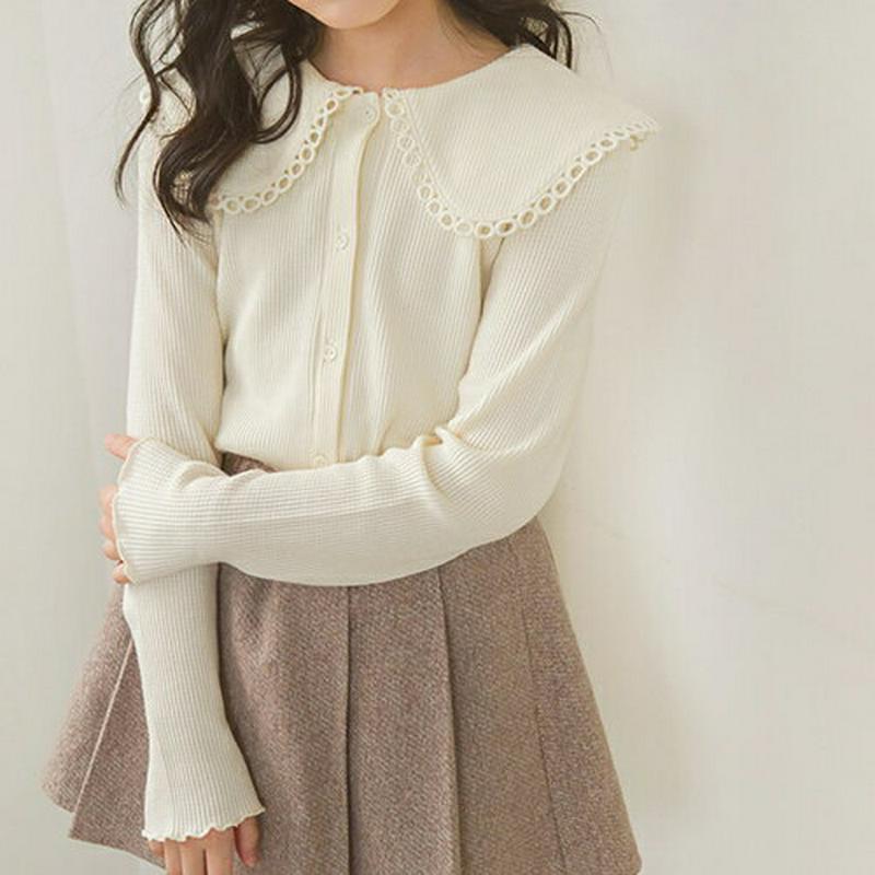 【キッズ10%OFF】レースカラーボタンブラウス・p007049 キッズ【3~8才】【bl】【トップス ブラウス 長袖 レース 