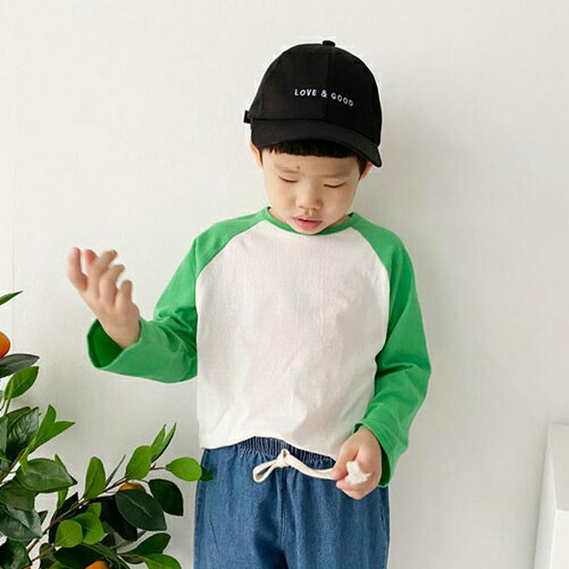 ラグラン配色Tシャツ・p007083 キッズ【3~8才】【tops】【トップス Tシャツ 長袖 ロンT ラグラン カジュアル シンプル ラフ 女の子 男の子 春 秋 韓国 韓国子供服 子供 こども 子供服 こども服】【KIDS】