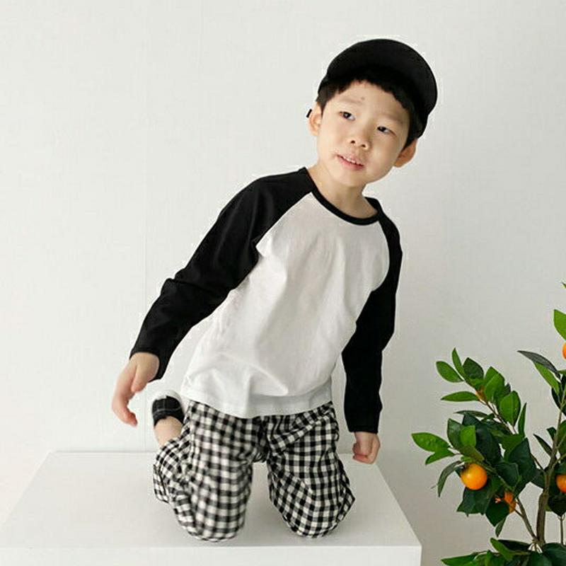 ラグラン配色Tシャツ・p007083 キッズ【3~8才】【tops】【トップス Tシャツ 長袖 ロンT ラグラン カジュアル シンプル ラフ 女の子 男の子 春 秋 韓国 韓国子供服 子供 こども 子供服 こども服】【KIDS】