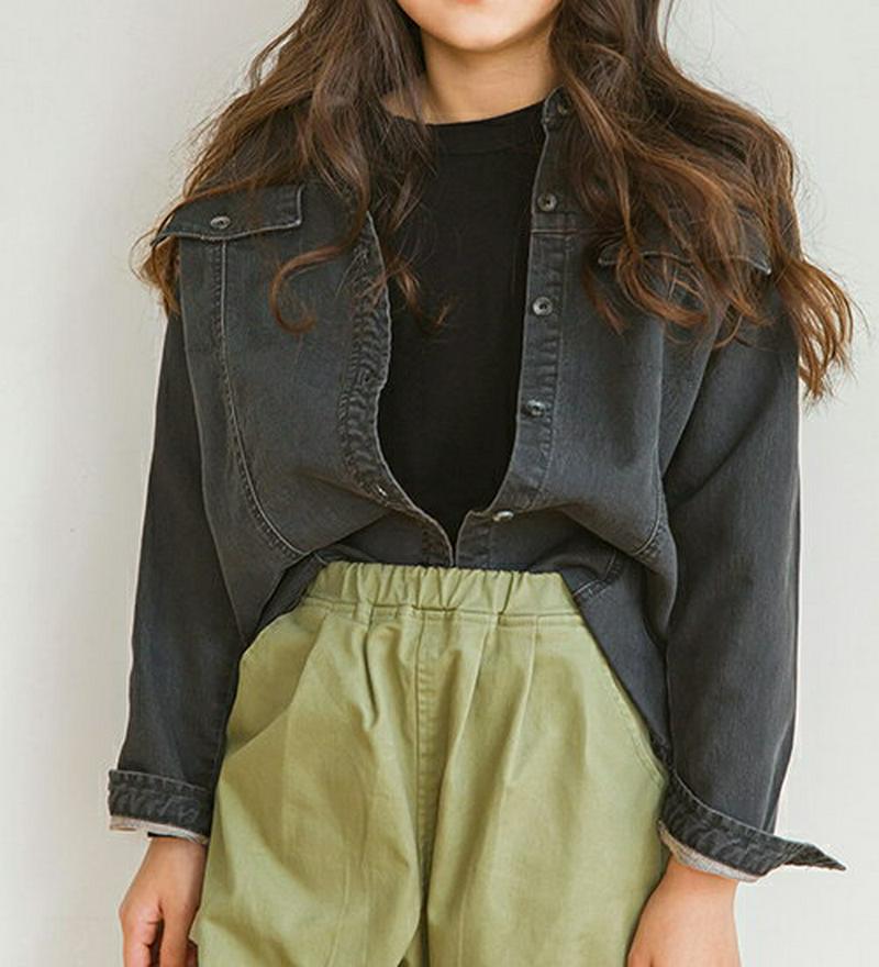 【キッズ10%OFF】ブラックデニムシャツ・p007053 キッズ【3~8才】【bl】【トップス シャツ デニムシャツ デニム 