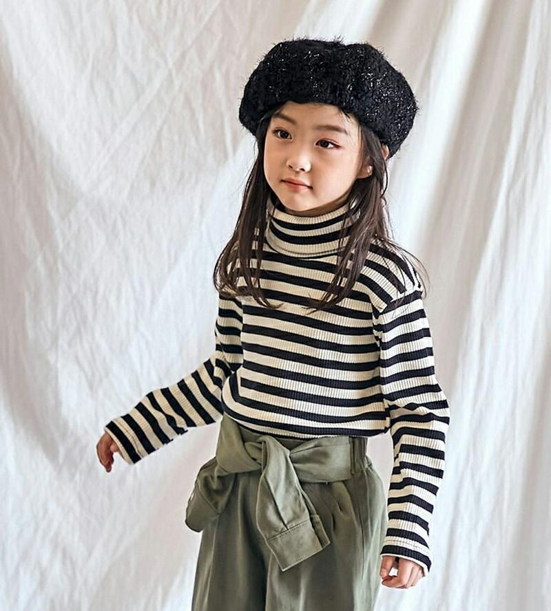 【キッズ10%OFF】ボーダータートルネックリブTシャツ・u06445 キッズ【3~8才】【tops】【トップス Tシャツ ロン