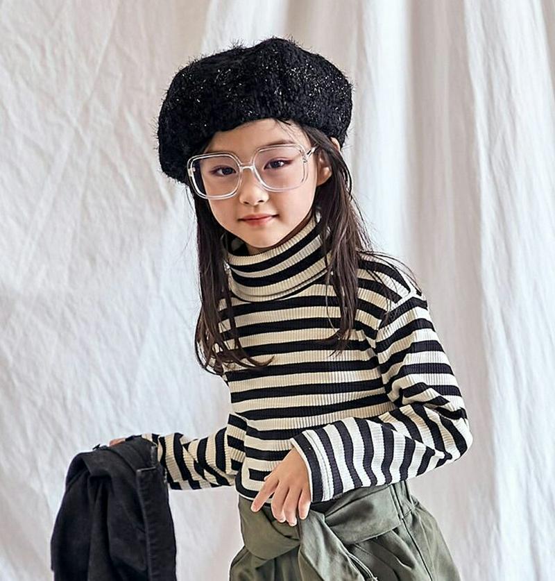 【キッズ10%OFF】ボーダータートルネックリブTシャツ・u06445 キッズ【3~8才】【tops】【トップス Tシャツ ロン