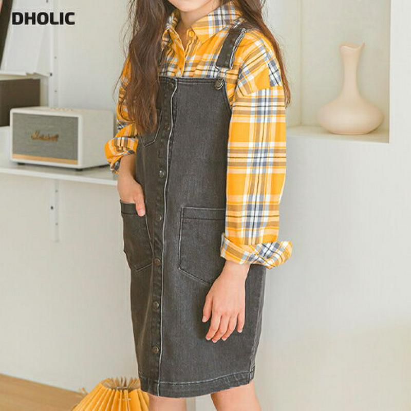 【キッズ10%OFF】ブラックデニムオーバーオールワンピース・p007052 キッズ【3~8才】【ops】【ワンピース デニム 