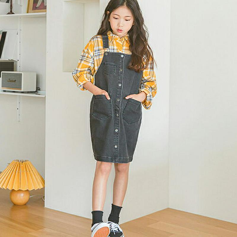 【キッズ10%OFF】ブラックデニムオーバーオールワンピース・p007052 キッズ【3~8才】【ops】【ワンピース デニム 