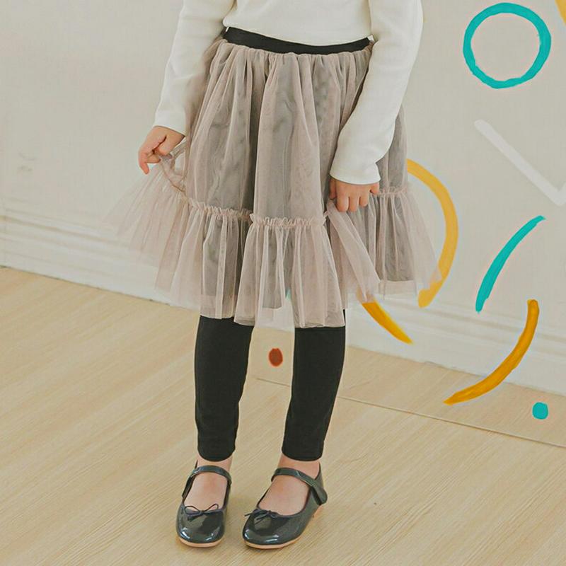チュールスカートレギンス(ベージュ)・p006655 キッズ【3~8才】【pt】【レギンス スカートレギンス レギンススカート チュール チュールスカート ミディ丈 かわいい 女の子 春 秋 韓国 韓国子供服 子供 こども 子供服 こども服】【KIDS】