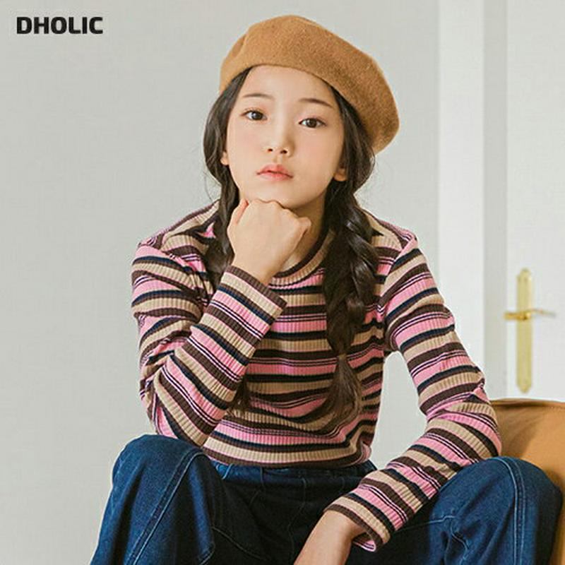 【キッズ10%OFF】マルチボーダーリブTシャツ・p006998 キッズ【3~8才】【tops】【トップス Tシャツ 長袖 ロン
