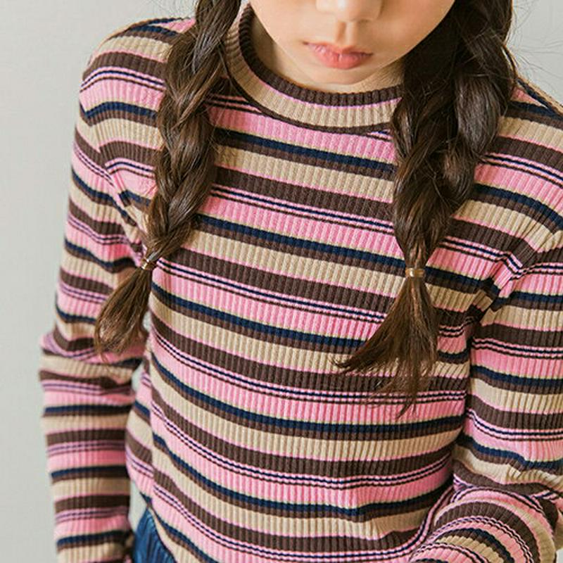 【キッズ10%OFF】マルチボーダーリブTシャツ・p006998 キッズ【3~8才】【tops】【トップス Tシャツ 長袖 ロン