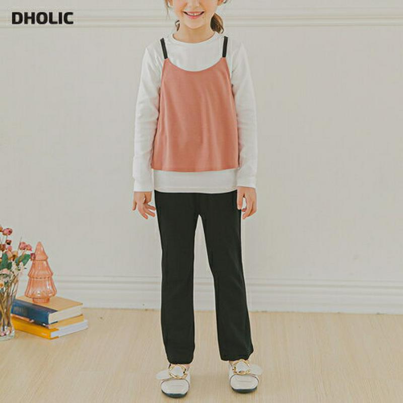 レイヤードTシャツ&パンツSET(ピンク)・p006659 キッズ【3~8才】【set】【セットアップ setup トップス Tシャツ パンツ ズボン レイヤード カジュアル シンプル 女の子 春 秋 韓国 韓国子供服 子供 こども 子供服 こども服】【KIDS】