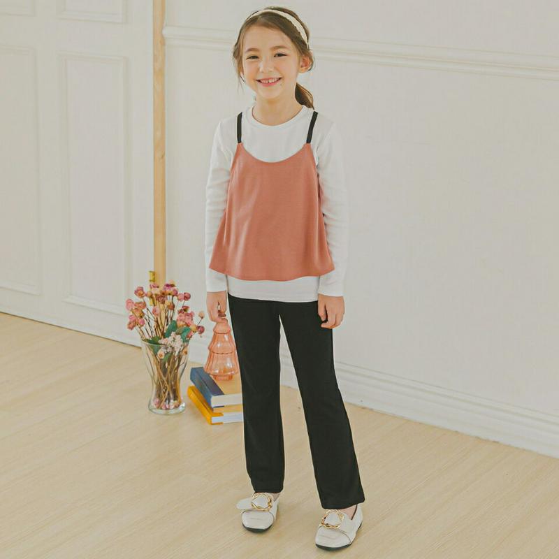 レイヤードTシャツ&パンツSET(ピンク)・p006659 キッズ【3~8才】【set】【セットアップ setup トップス Tシャツ パンツ ズボン レイヤード カジュアル シンプル 女の子 春 秋 韓国 韓国子供服 子供 こども 子供服 こども服】【KIDS】