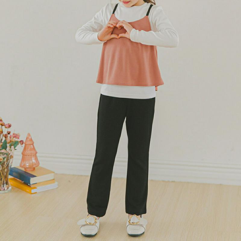 レイヤードTシャツ&パンツSET(ピンク)・p006659 キッズ【3~8才】【set】【セットアップ setup トップス Tシャツ パンツ ズボン レイヤード カジュアル シンプル 女の子 春 秋 韓国 韓国子供服 子供 こども 子供服 こども服】【KIDS】