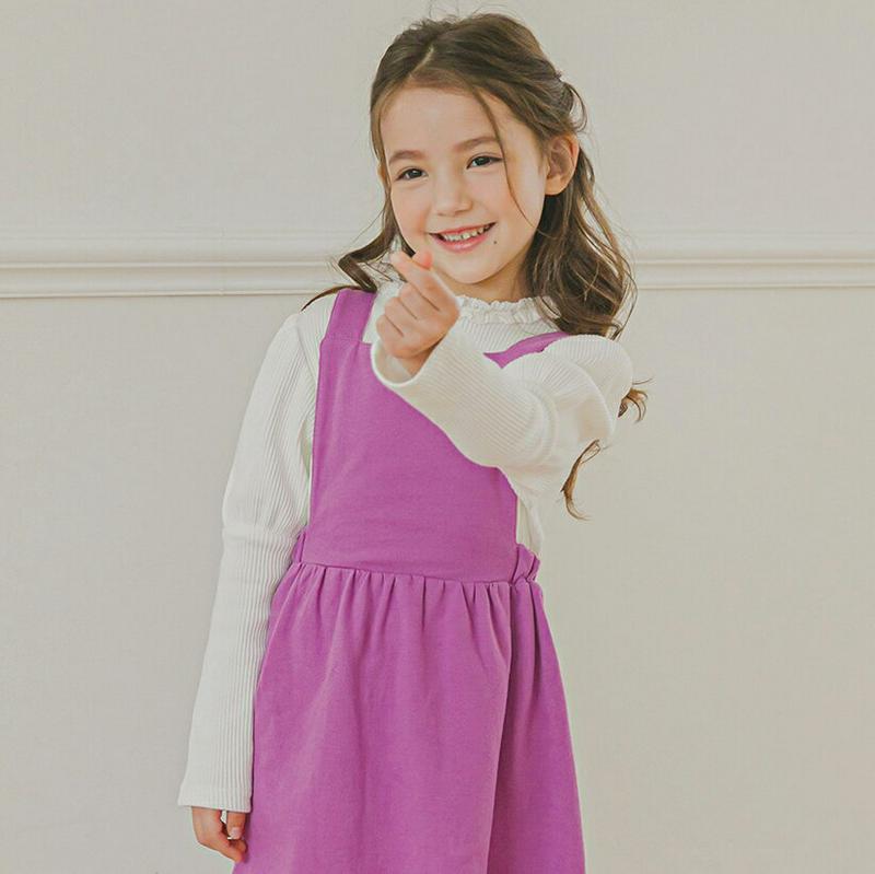 フリルネックリブTシャツ(アイボリー)・p006644 キッズ【3~8才】【tops】【トップス Tシャツ 長袖 リブ リブトップス ロンT 無地 シンプル フリル カジュアル 単色 かわいい 可愛い 女の子 春 秋 韓国 韓国子供服 子供 こども 子供服 こども服】【KIDS】