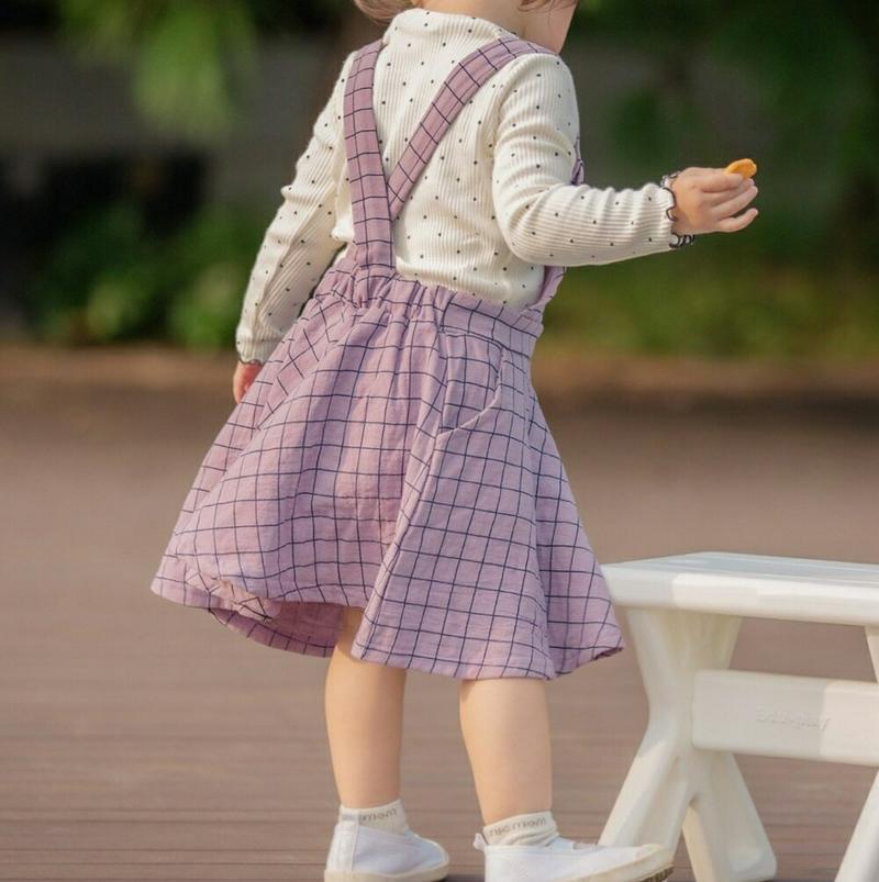 【キッズ10%OFF】グラフチェックサスペンダーワンピース・u06821 キッズ【3~8才】【ops】【ワンピース ミディ丈 ミ