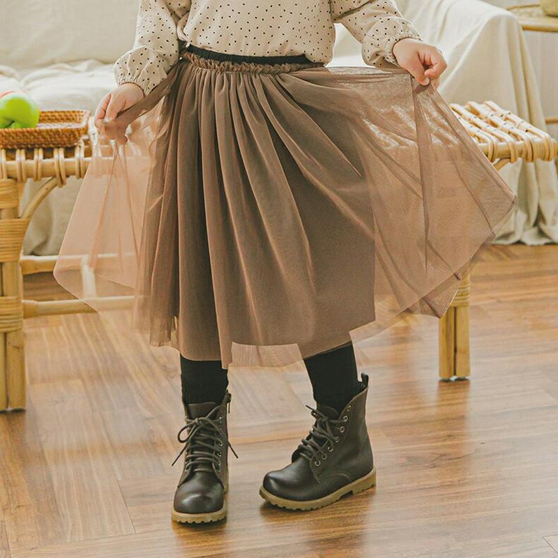 チュールロングスカートレギンス(ブラウン)・p006653 キッズ【3~8才】【sk】【スカートレギンス レギンススカート チュール ロングスカート フェミニン 可愛い かわいい 女の子 春 秋 韓国 韓国子供服 子供 こども 子供服 こども服】【KIDS】