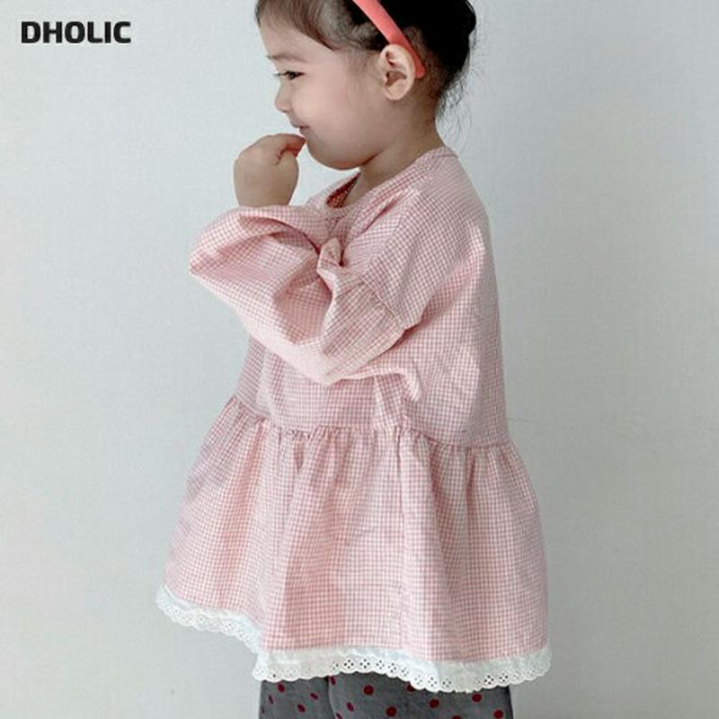 【キッズ10%OFF】チェックレースヘムフレアブラウス・u06867 キッズ【3~8才】【bl】【トップス ブラウス 長袖 チェ